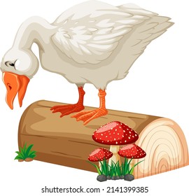 White duck standing on log illustration
