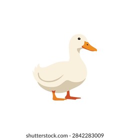 White duck vector illustration with orange beak and legs isolated on white background