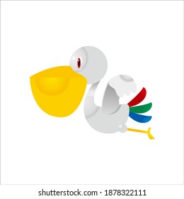 White duck with yellow beak flying, cartoon image, isolated on white background, vector illustration design, can be used for t-shirt design drawings, children's fashion motifs, comics, dolls etc.