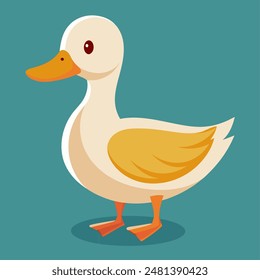 White duck with yellow beak on blue background, in cartoon style