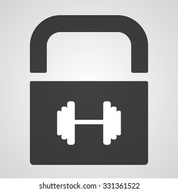 White Dumbbell icon on black pad lock