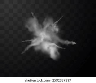 White dust explosion. Vector image of a dust or powder explosion on a transparent isolated background. Ideal for projects that require a realistic visual element.