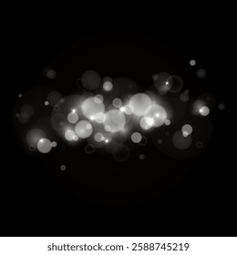 White dust of glowing white light effects with bokeh effect on transparent background.