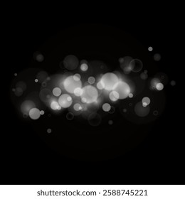 White dust of glowing white light effects with bokeh effect on transparent background.