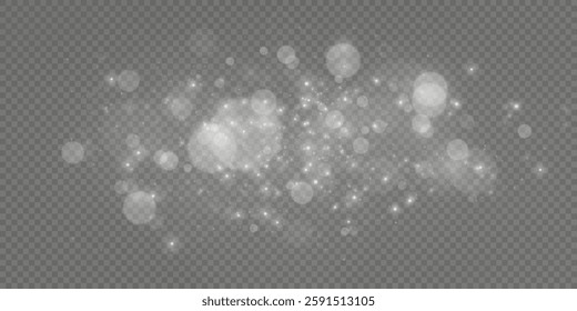 White dust of glowing white light effects with bokeh effect on transparent background. 