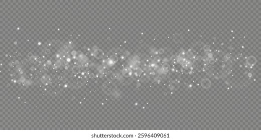 White dust of glowing white light effects with bokeh effect on transparent background. 