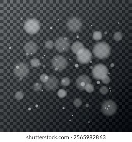 White dust light. Bokeh light lights effect background. Christmas background of shining dust Christmas glowing light bokeh confetti and spark
