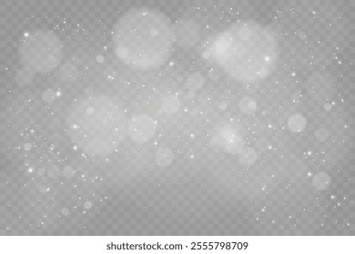 White Dust Light Bokeh: Shining Christmas Background with Glowing Confetti, Sparkles, and Overlay Texture for Festive Designs