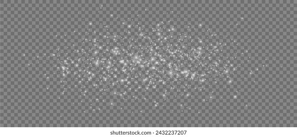 White dust light PNG. Bokeh light effect background. Christmas glowing dust background with bokeh confetti and sparkle overlay texture for your design.