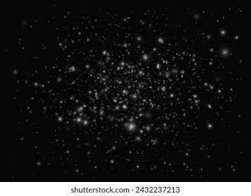 White dust light PNG. Bokeh light effect background. Christmas glowing dust background with bokeh confetti and sparkle overlay texture for your design.