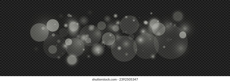 White dust light in png format. Bokeh light effect background. Christmas background made of glowing dust. Christmas glowing bokeh light.	

