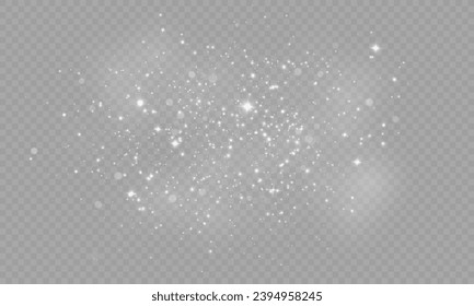 White Dust Light PNG.Light Effects Background. Glowing Christmas Dust Backdrop with Bokeh Confetti and Sparkle Overlay Texture, Ideal for Stock and Design Projects.	