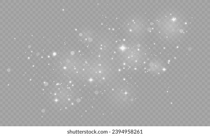 White Dust Light PNG.Light Effects Background. Glowing Christmas Dust Backdrop with Bokeh Confetti and Sparkle Overlay Texture, Ideal for Stock and Design Projects.	