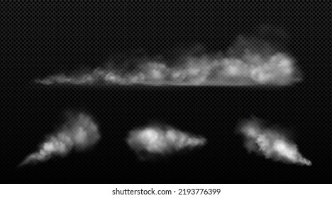 White dust, smoke clouds from car wheels isolated on transparent background. Vector realistic set of powder or fog spray, aerosol trail, splashes of blowing steam - Shutterstock ID 2193776399