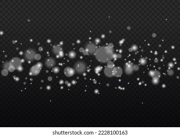 White dust sparks glitter, star night sky, space, dusty shine lights. Glitter special light effect. Star burst glare with sparkles on transparent background. Christmas shining flare bokeh. Vector