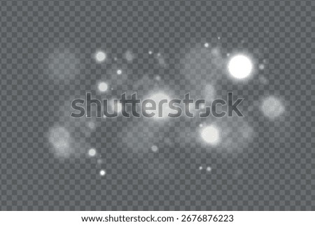 White dust sparks glitter, star night sky, space, dusty shine lights. Glitter special light effect. Christmas shining flare bokeh. Star burst glare with sparkles on transparent background. Vector