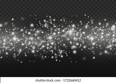 The white dust sparks and star shine with special light, sparkling magic dust particles isolated on transparent background, Christmas sparkl light effect, sparkle, shine lights, vector illustration.