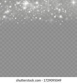 The white dust sparks and star shine with special light, Christmas sparkl light effect, sparkling magic dust particles isolated on transparent background, shine lights, sparkle, vector illustration.