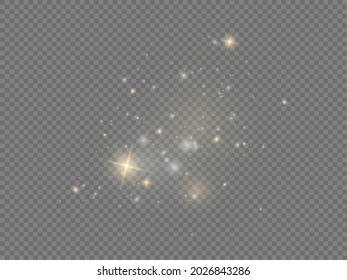The white dust sparks and star shine with special light, Christmas sparkl light effect, sparkling magic dust particles isolated on transparent background, shine lights, sparkle, vector illustration.