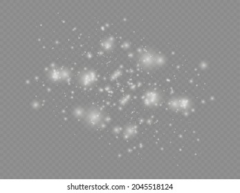 The white dust sparks and star shine with special light, Christmas sparkl light effect, sparkling magic dust particles isolated on transparent background, shine lights, sparkle, vector illustration.