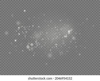 The white dust sparks and star shine with special light, Christmas sparkl light effect, sparkling magic dust particles isolated on transparent background, shine lights, sparkle, vector illustration.