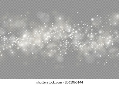 The white dust sparks and star shine with special light, Christmas sparkl light effect, sparkling magic dust particles isolated on transparent background, shine lights, sparkle, vector illustration.