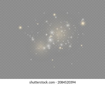 The white dust sparks and star shine with special light, Christmas sparkl light effect, sparkling magic dust particles isolated on transparent background, shine lights, sparkle, vector illustration.