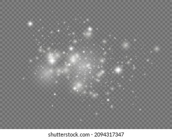 The white dust sparks and star shine with special light, Christmas sparkl light effect, sparkling magic dust particles isolated on transparent background, shine lights, sparkle, vector illustration.