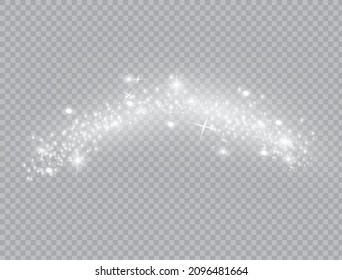 The white dust sparks and star shine with special light, sparkling magic dust particles isolated on transparent background, Christmas sparkl light effect, sparkle, shine lights, vector illustration.