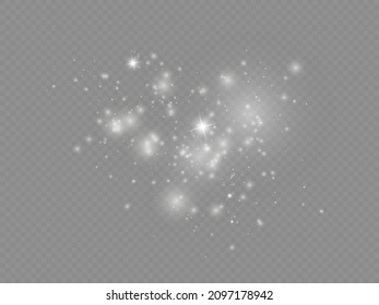 The white dust sparks and star shine with special light, Christmas sparkl light effect, sparkling magic dust particles isolated on transparent background, shine lights, sparkle, vector illustration.