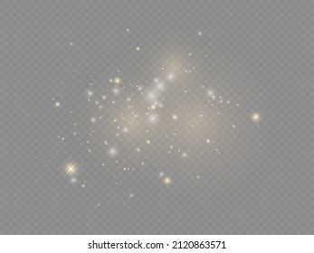 The white dust sparks and star shine with special light, Christmas sparkl light effect, sparkling magic dust particles isolated on transparent background, shine lights, sparkle, vector illustration.