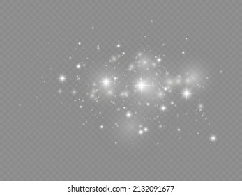 The white dust sparks and star shine with special light, Christmas sparkl light effect, sparkling magic dust particles isolated on transparent background, shine lights, sparkle, vector illustration.