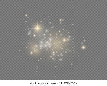 The white dust sparks and star shine with special light, Christmas sparkl light effect, sparkling magic dust particles isolated on transparent background, shine lights, sparkle, vector illustration.