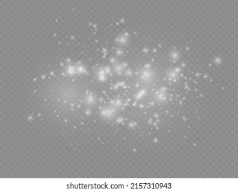 The white dust sparks and star shine with special light, Christmas sparkl light effect, sparkling magic dust particles isolated on transparent background, shine lights, sparkle, vector illustration.