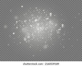The white dust sparks and star shine with special light, Christmas sparkl light effect, sparkling magic dust particles isolated on transparent background, shine lights, sparkle, vector illustration.