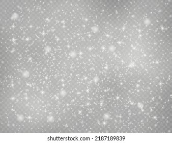 The white dust sparks and star shine with special light, Christmas sparkl light effect, sparkling magic dust particles isolated on transparent background, shine lights, sparkle, vector illustration.