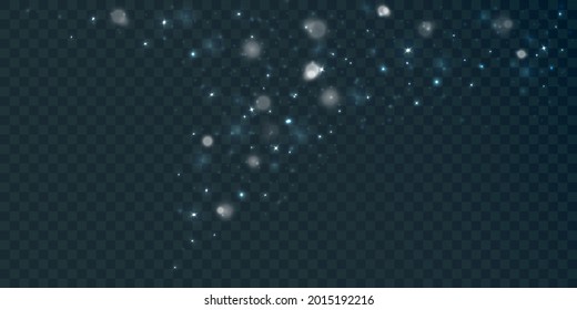 White dust splash on transparent background with highlights. Light effect for vector illustrations.
