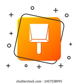 White Dustpan icon isolated on white background. Cleaning scoop services. Orange square button. Vector Illustration