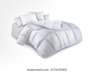 White duvet and pillows on the bed. Vector illustration.