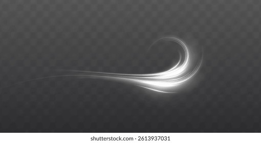 White dynamic light wave with sparkle and shimmer effects. Glowing twirl with bokeh and energy motion. Perfect for festive, abstract, or luxury-themed vector designs