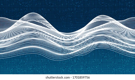 White Dynamic Line wave on Circuit Microchip Technology Background.