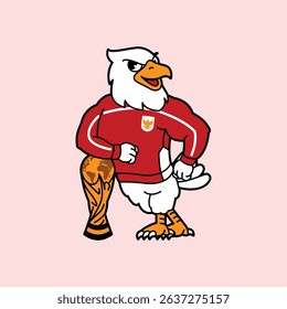 White Eagle or Garuda wearing red football jersey vintage retro mascot character pose and celebration. Fit for team branding, merchandise, event graphics, or promotional material.