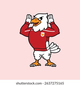 White Eagle or Garuda wearing red football jersey vintage retro mascot character pose and celebration. Fit for team branding, merchandise, event graphics, or promotional material.