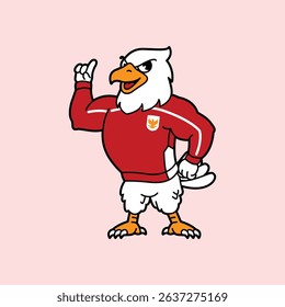 White Eagle or Garuda wearing red football jersey vintage retro mascot character pose and celebration. Fit for team branding, merchandise, event graphics, or promotional material.