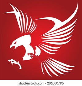 White eagle isolated on red background. Falcon. Hawk. predator.