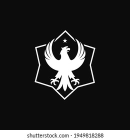 White eagle wing shield logo design, animal bird vector heraldic mascot graphic element template