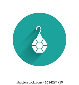 White Earring icon isolated with long shadow. Jewelry accessories. Green circle button. Vector Illustration