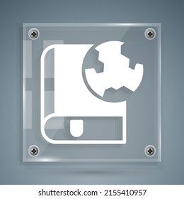 White Earth globe and book icon isolated on grey background. World or Earth sign. Global internet symbol. Geometric shapes. Square glass panels. Vector