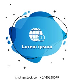 White Earth globe with dollar symbol icon isolated on white background. World or Earth sign. Global internet symbol. Geometric shapes. Abstract banner with liquid shapes. Vector Illustration