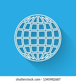 White Earth globe icon isolated with long shadow. Vector Illustration